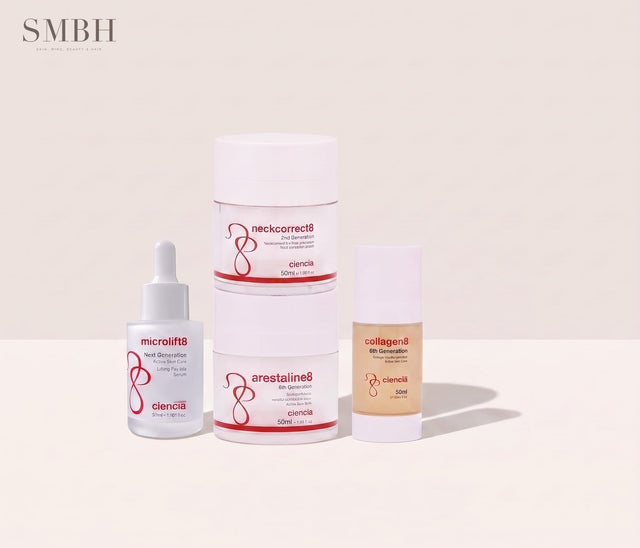 Ciencia skincare pack featuring Microlift8, Neckcorrect8, Arestaline8 and Collagen8